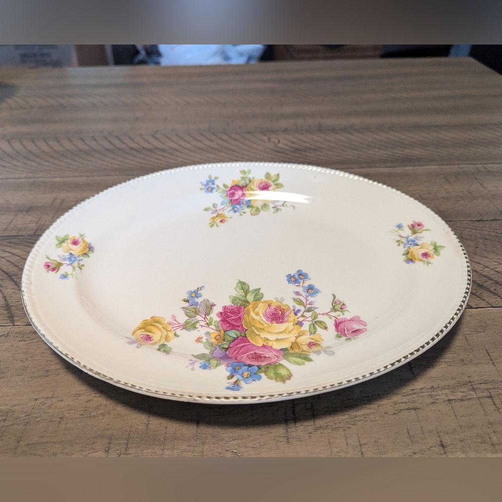 Vintage Ivory Porcelain By Sebring Dixie Rose 22k Gold Trim Floral Antique